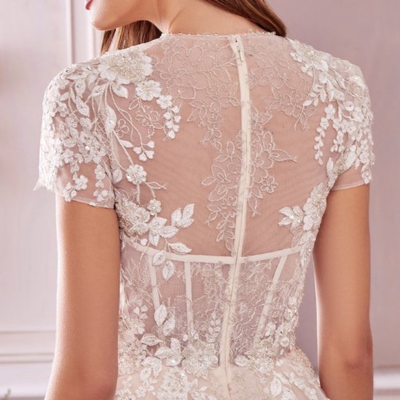 OFF WHITE PROM PARTY WEDDING BRIDAL FORMAL A-LINE ROSE-FILLED TEA DRESS A1026S - Picture 4 of 10